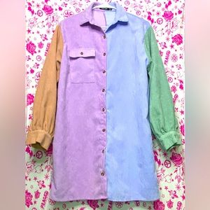 Color Block Corduroy Shirt Dress, size 0